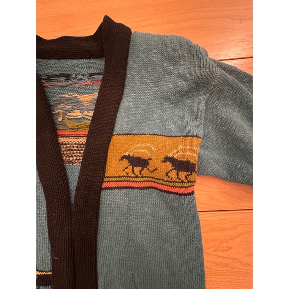 Vintage Earthdesign Cardigan Womens M Teal Unique Animal Hand Loomed Eclectic - Picture 10 of 13